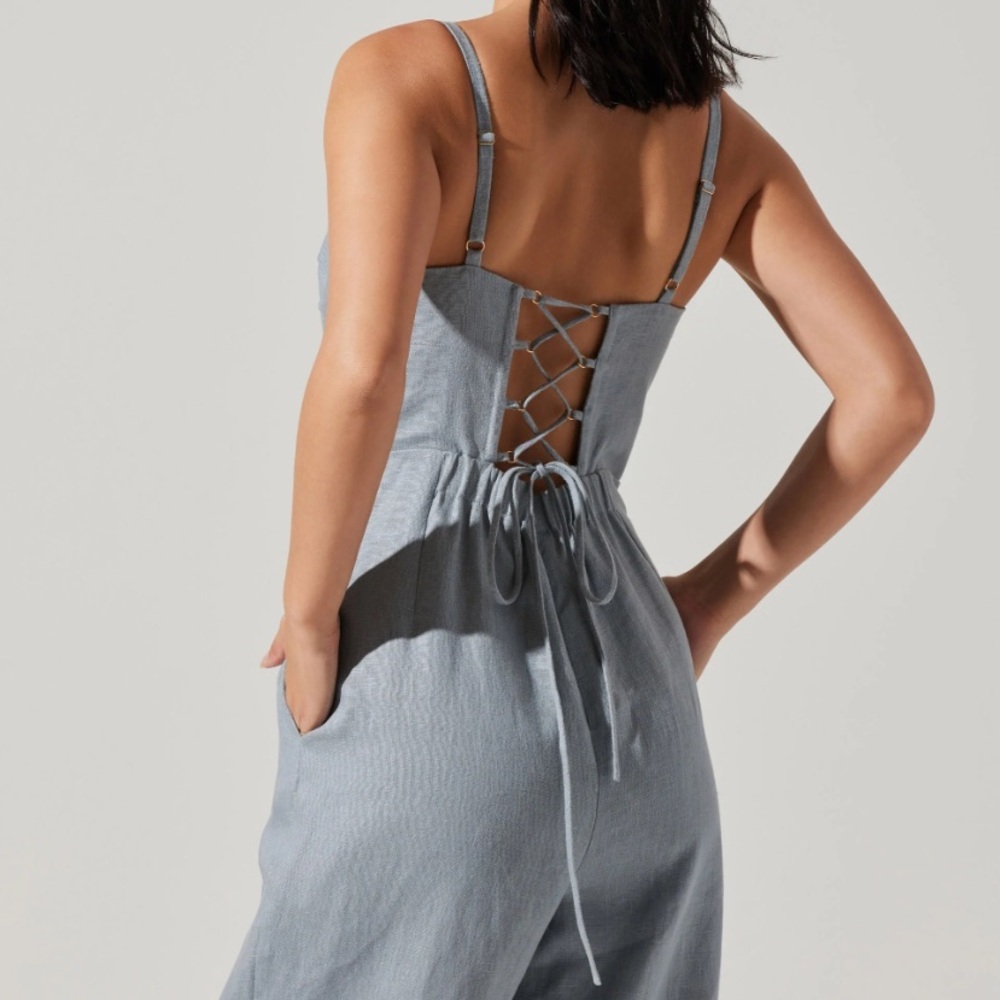 ASTR Light Blue Ilona Cutout Linen Jumpsuit XS - Picture 2 of 9